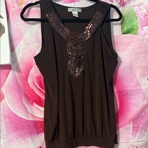 Vintage Suzie Brown Sequin Embellished Blouse